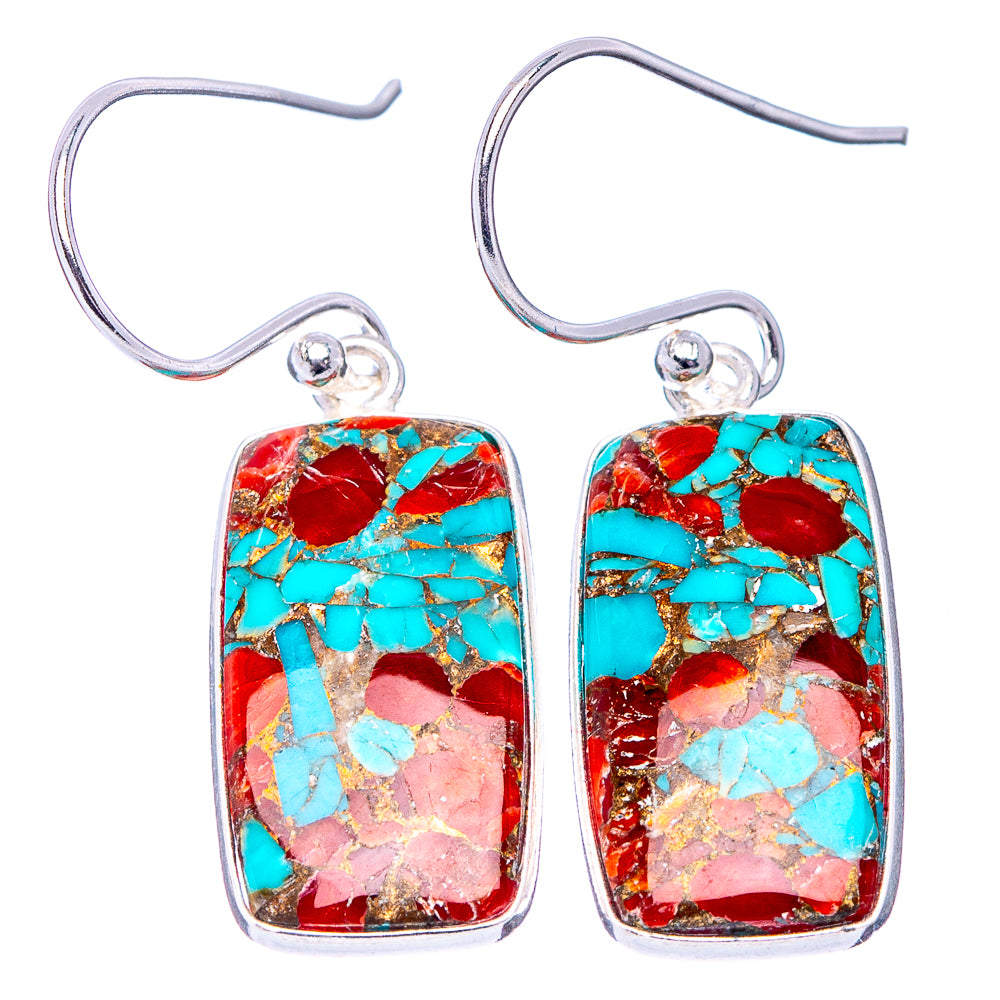 Coral Turquoise Matrix Earrings 1 3/8" (.925 Sterling Silver)