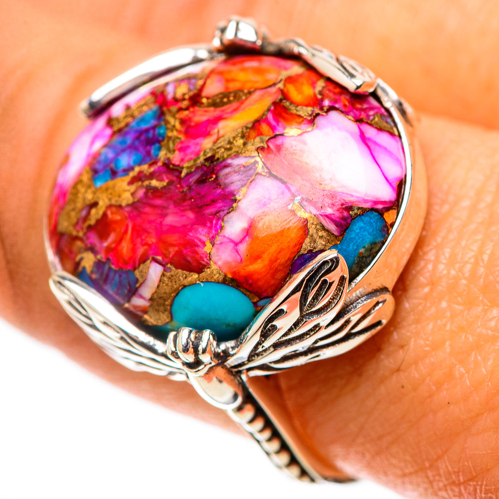 Kingman Pink Dahlia Turquoise Ring Size 9.75 (925 Sterling Silver) RING138699