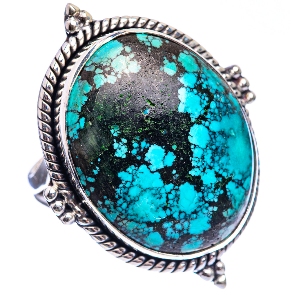 Huge Tibetan Turquoise Ring Size 7.5 (925 Sterling Silver) R143006