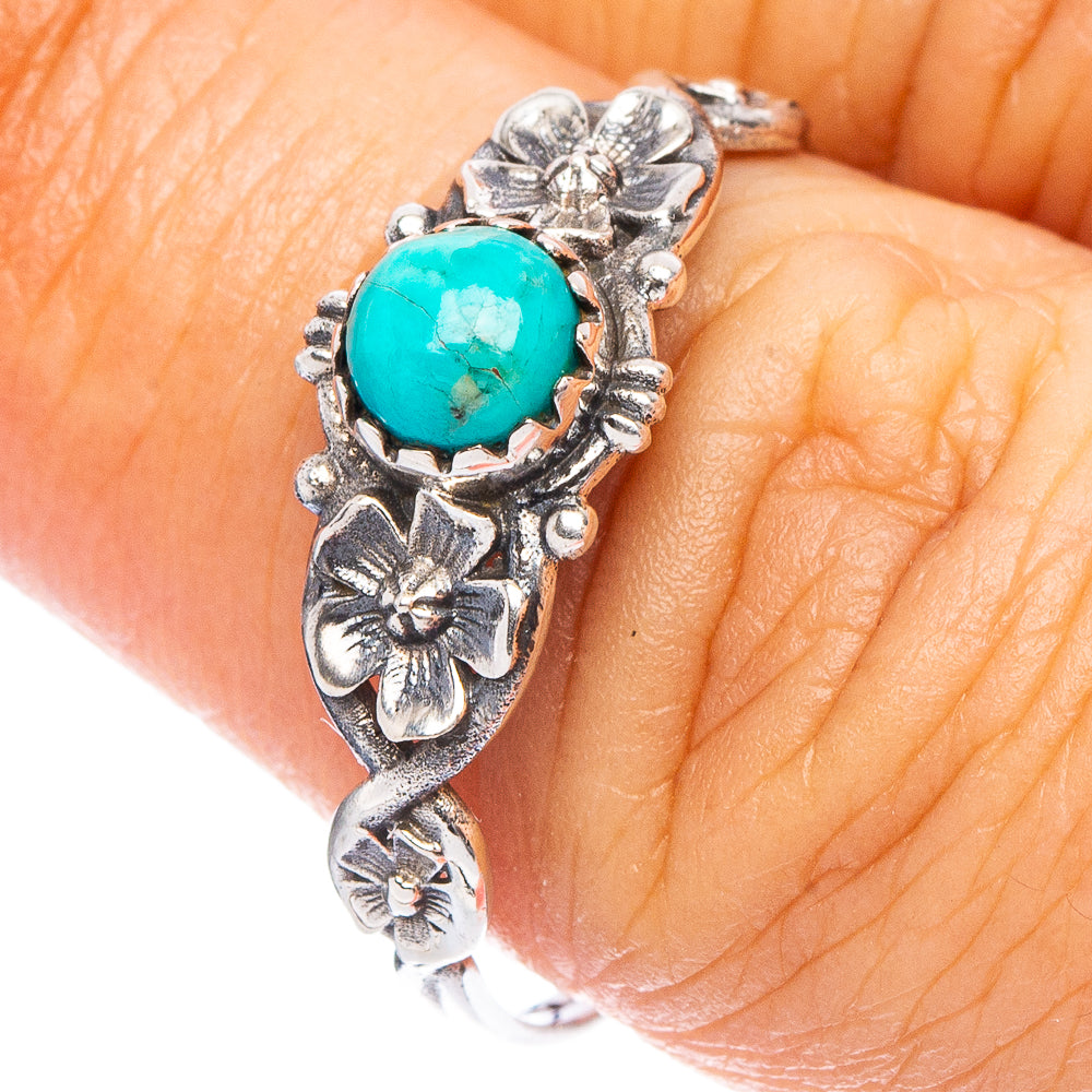 Value Arizona Turquoise Flower Ring Size 8.75 (925 Sterling Silver) R7258