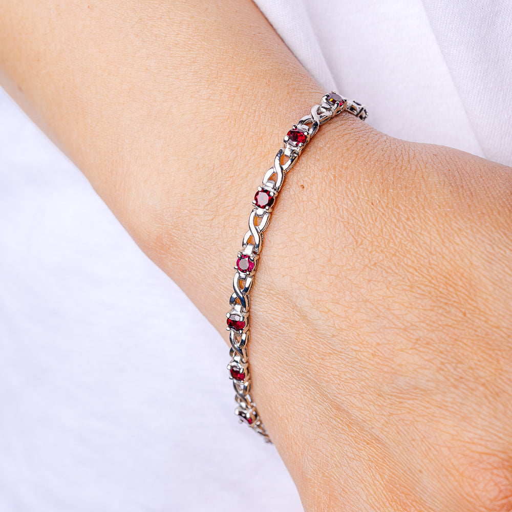 Garnet Bracelet 7 5/8" (925 Sterling Silver) B90384