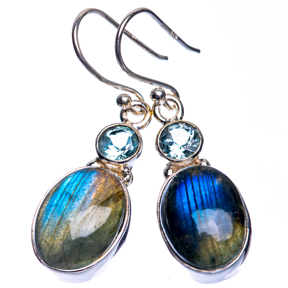 Labradorite, Blue Topaz Earrings 1 1/2" (925 Sterling Silver) E432727