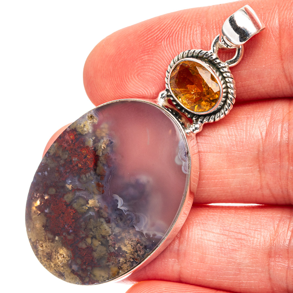 Premium Indonesian Plume Agate, Citrine Pendant 2 1/4" (.925 Sterling Silver)
