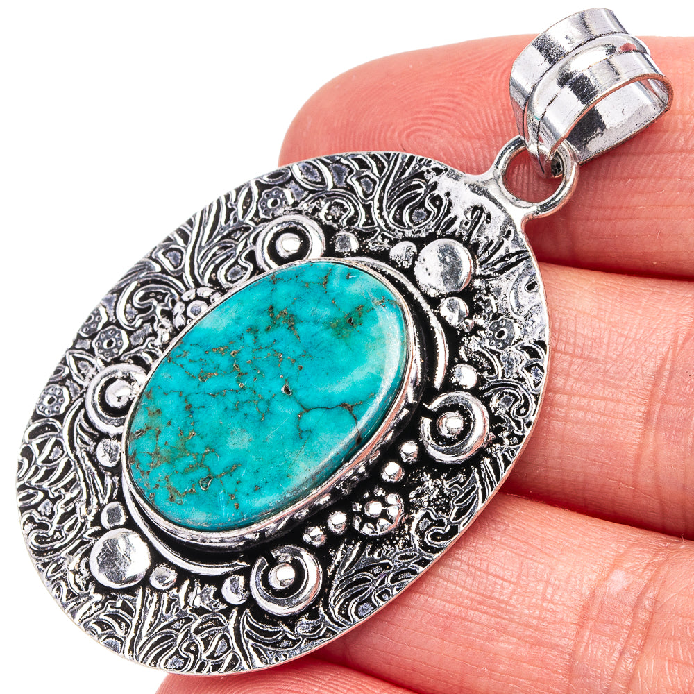 Turquoise Pendant 2 1/8" (German Silver)