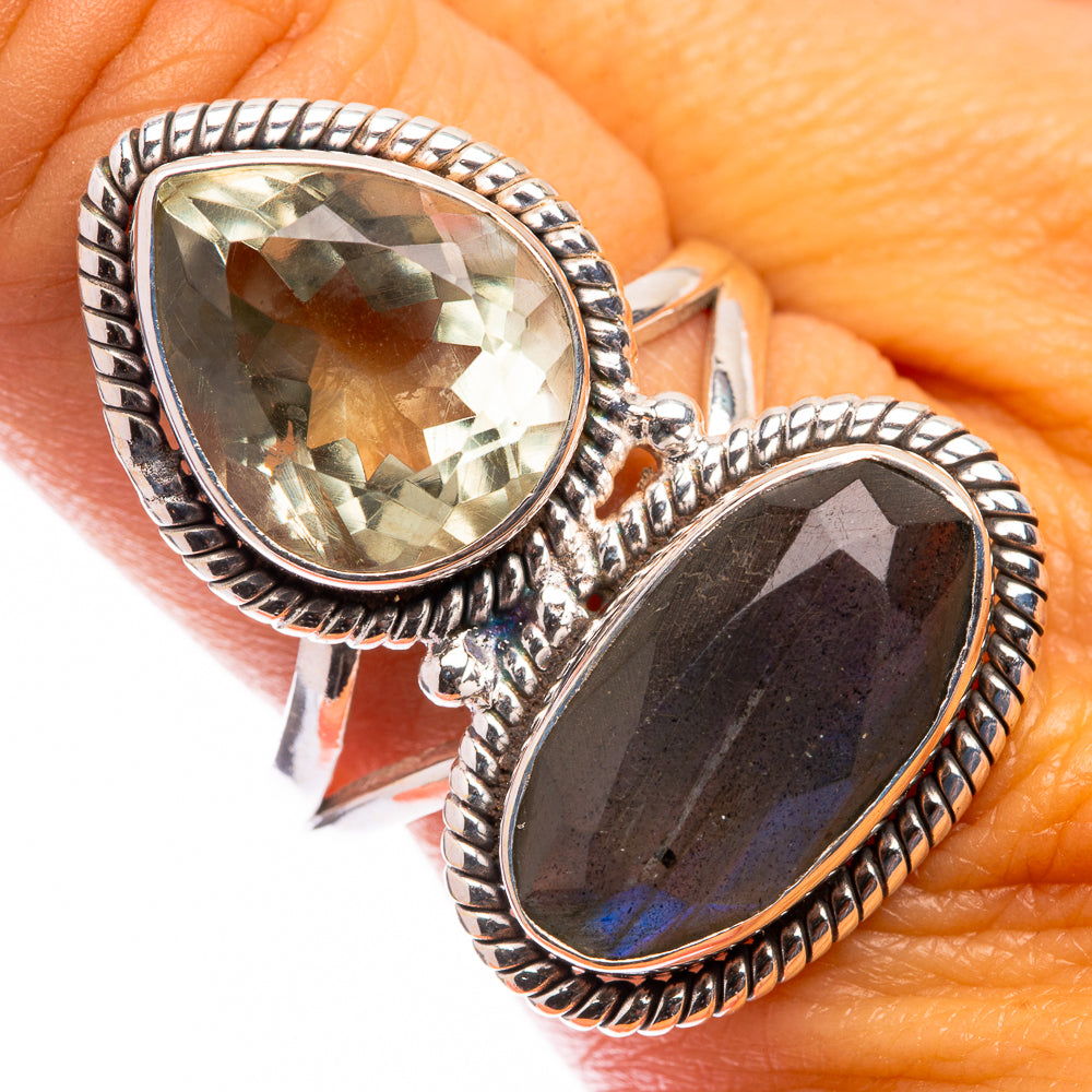 Large Labradorite, White Quartz Ring Size 10 (925 Sterling Silver) R141179