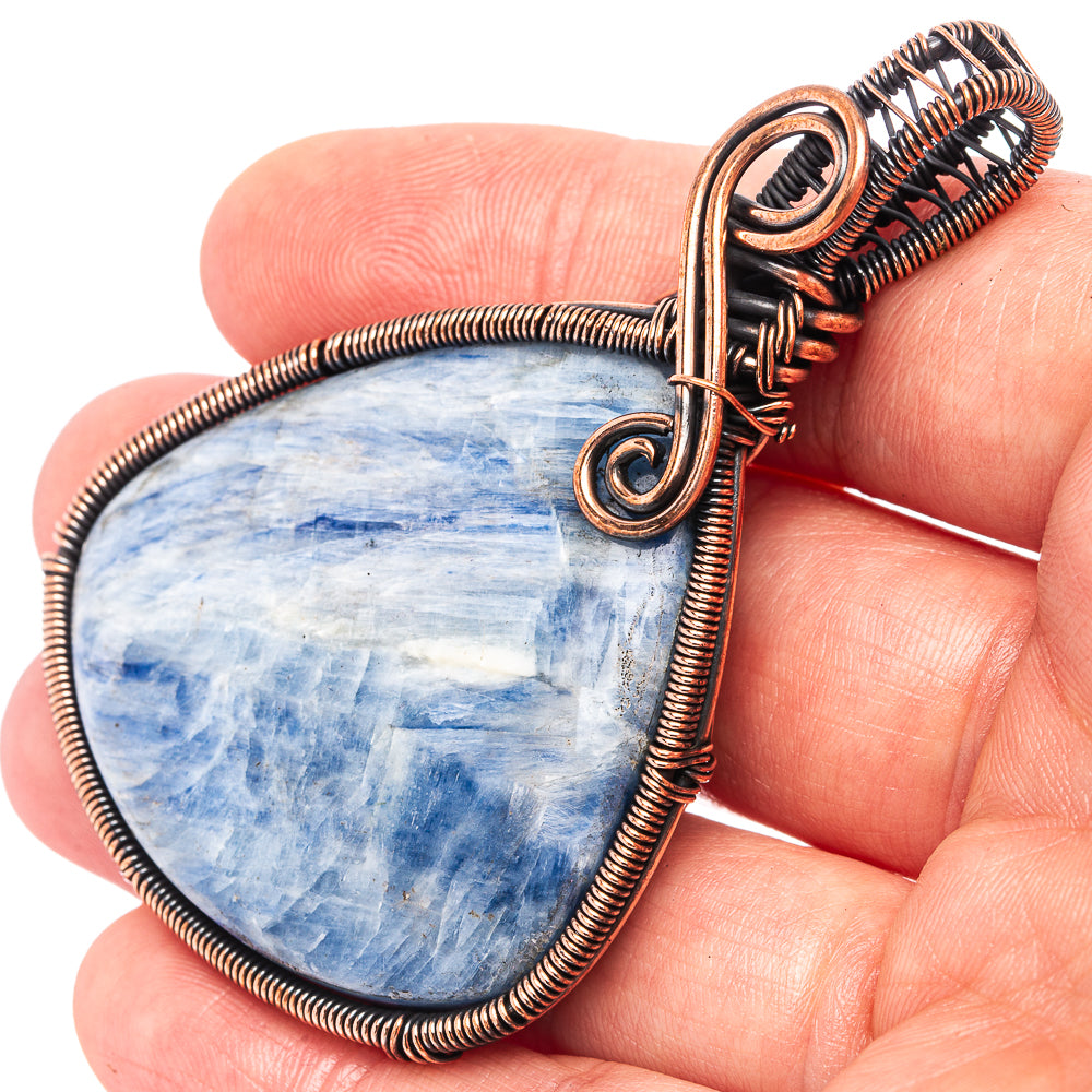 Kyanite Wire Wrap Pendant 2 5/8" (Oxidized Copper)