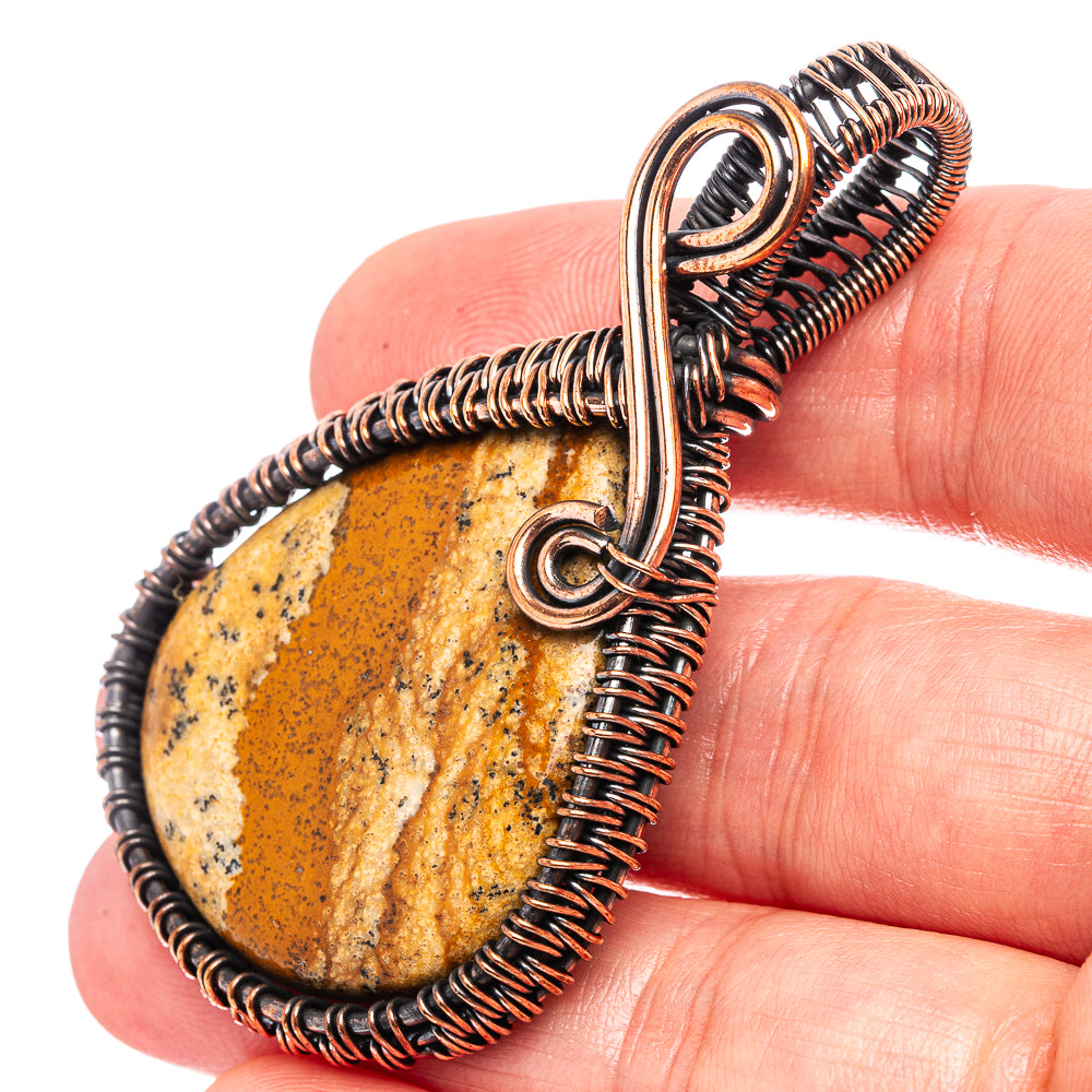 Picture Jasper Wire Wrap Pendant 2 3/8" (Oxidized Copper)