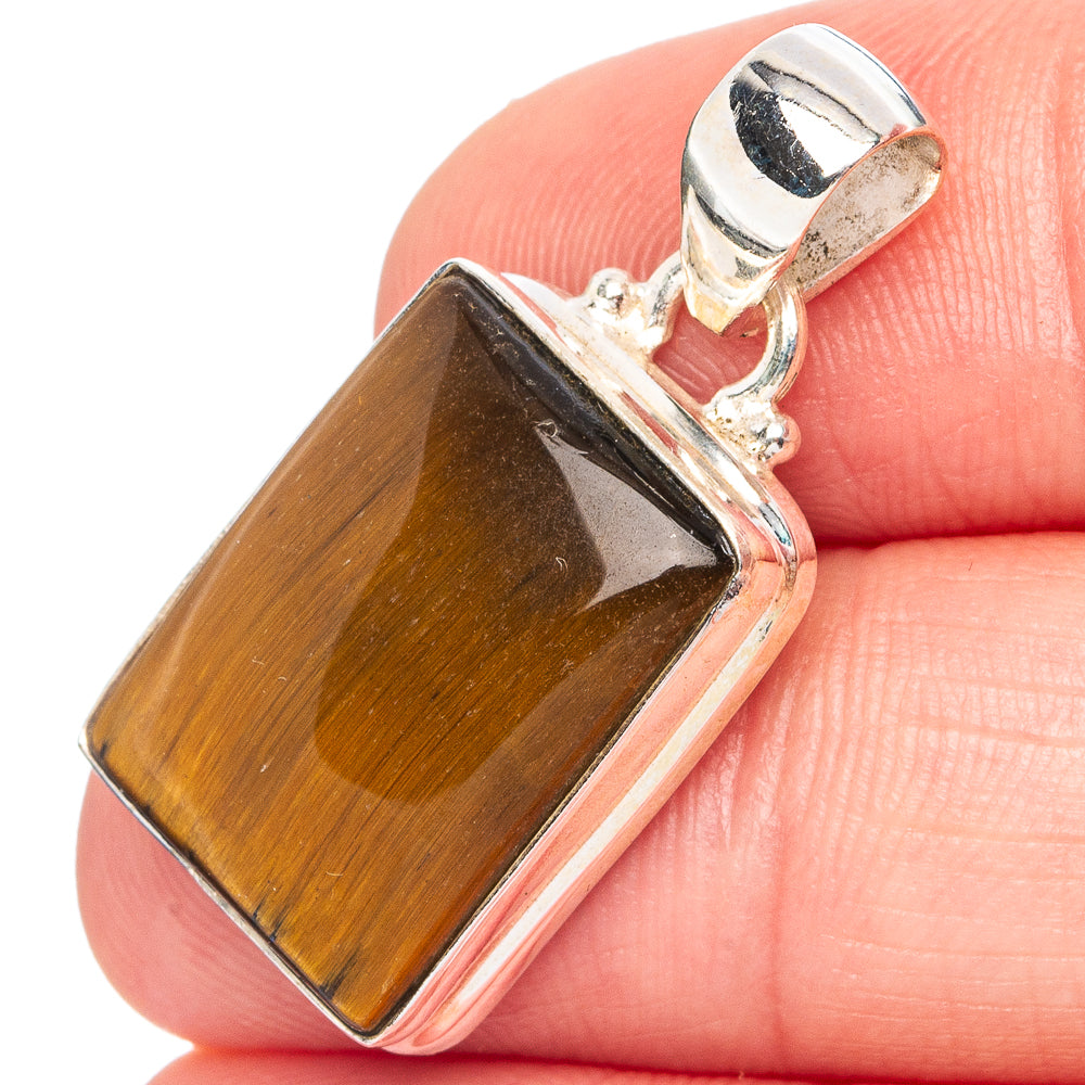 Tiger Eye Pendant 1 1/8" (.925 Sterling Silver)
