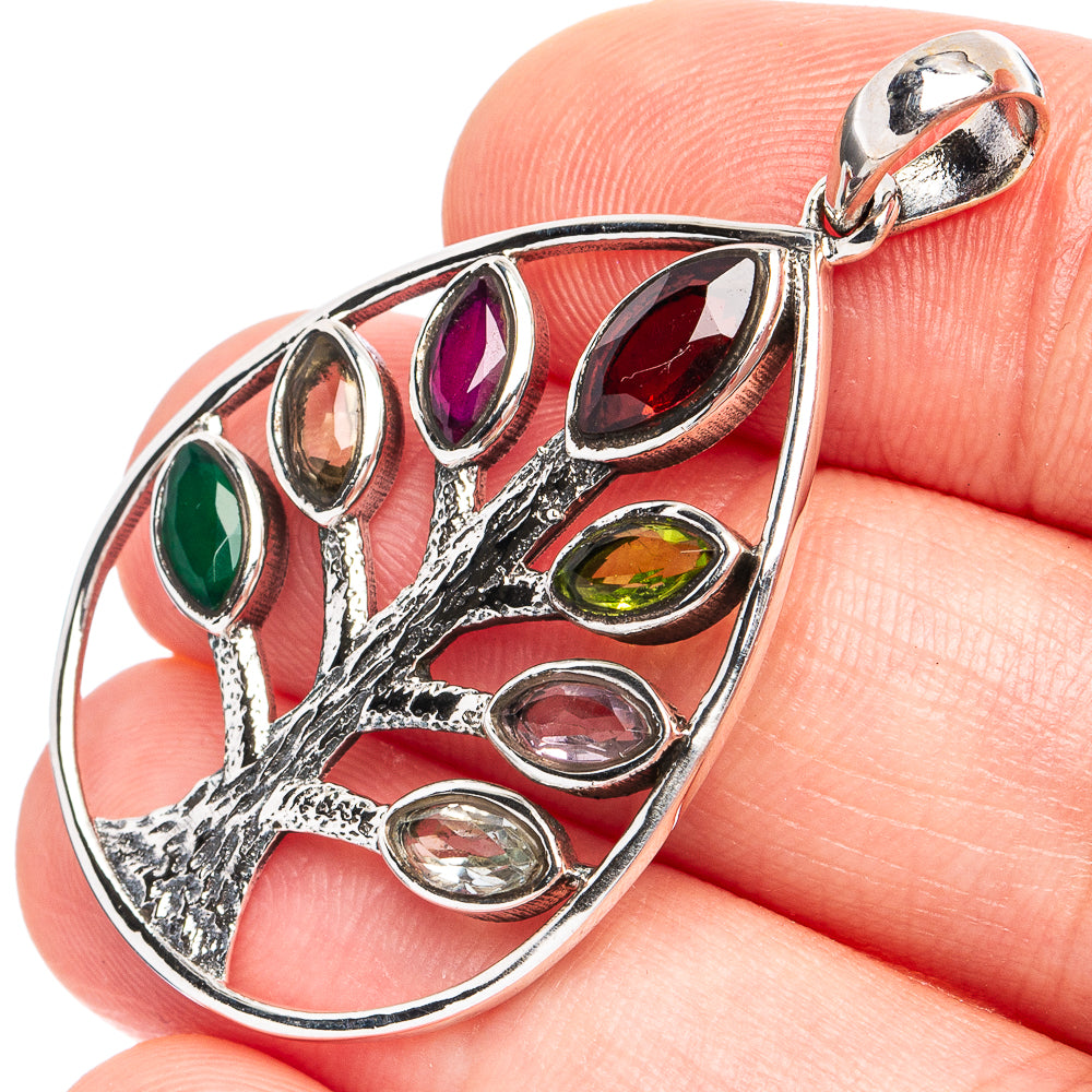 Dainty Multi-Stone Tree of Life Chakra Pendant 1 5/8" (925 Sterling Silver) P45224