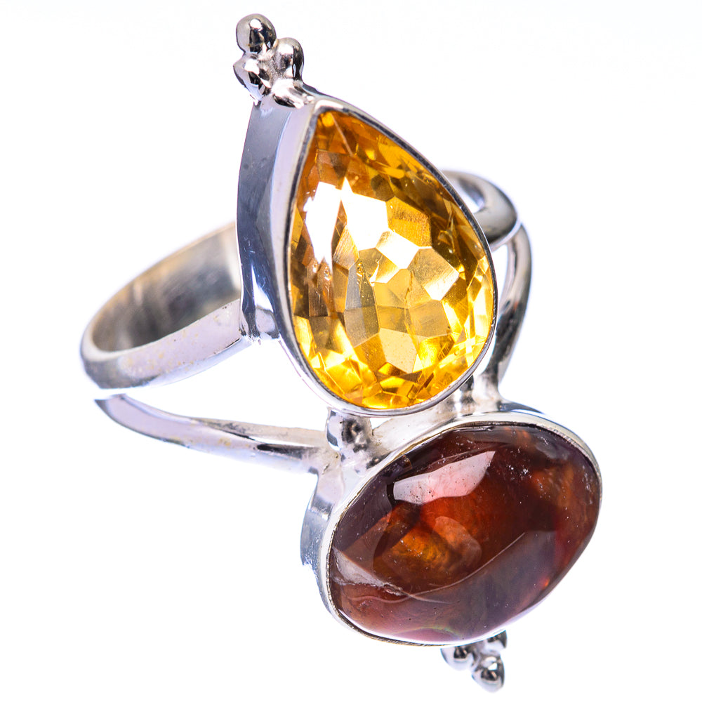 Large Mexican Fire Agate, Citrine Ring Size 10 (925 Sterling Silver) R141672