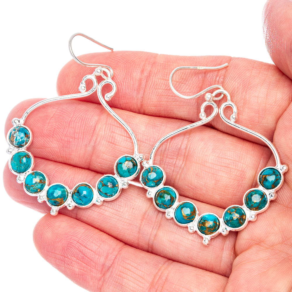 Blue Copper Composite Turquoise Earrings 1 7/8" (925 Sterling Silver) E433072