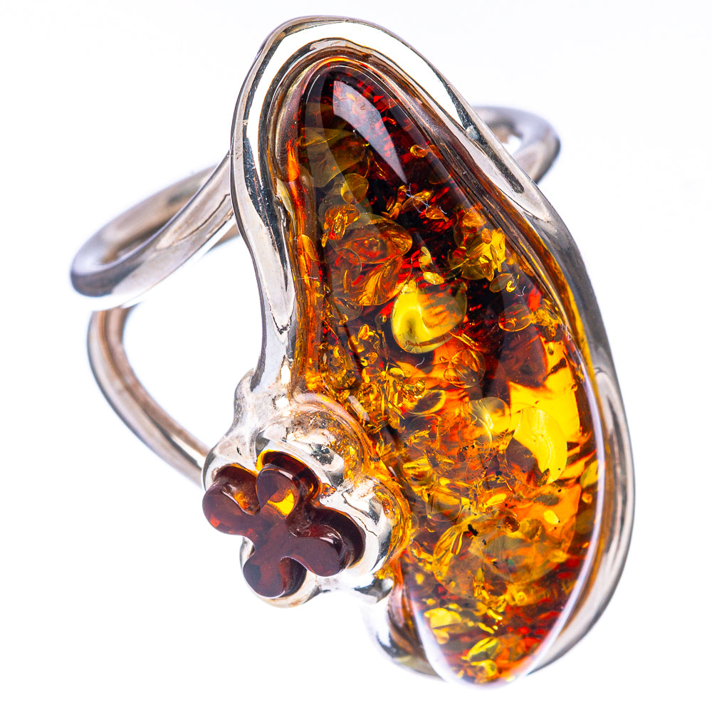 Baltic Amber Flower Ring Size 7 (925 Sterling Silver) R1868
