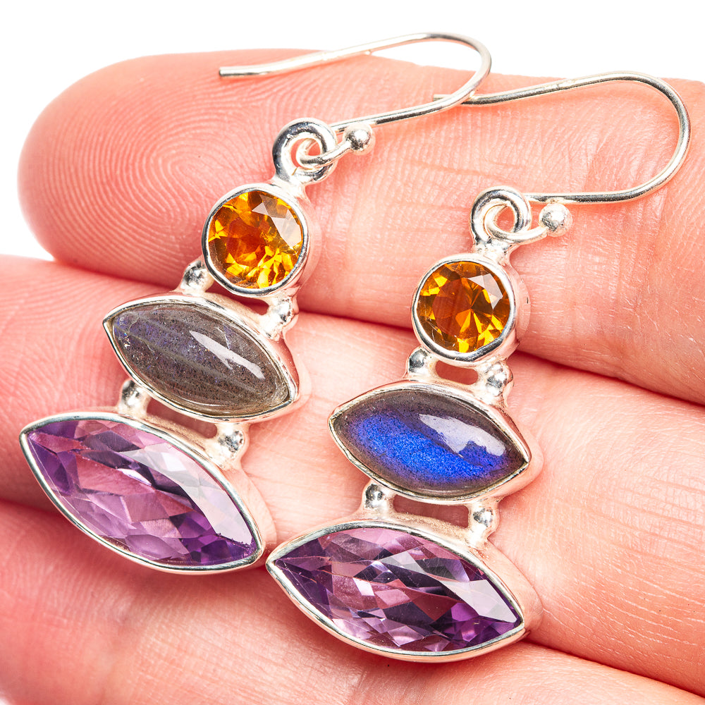Amethyst, Labradorite, Citrine Earrings 1 1/2" (925 Sterling Silver) E432630