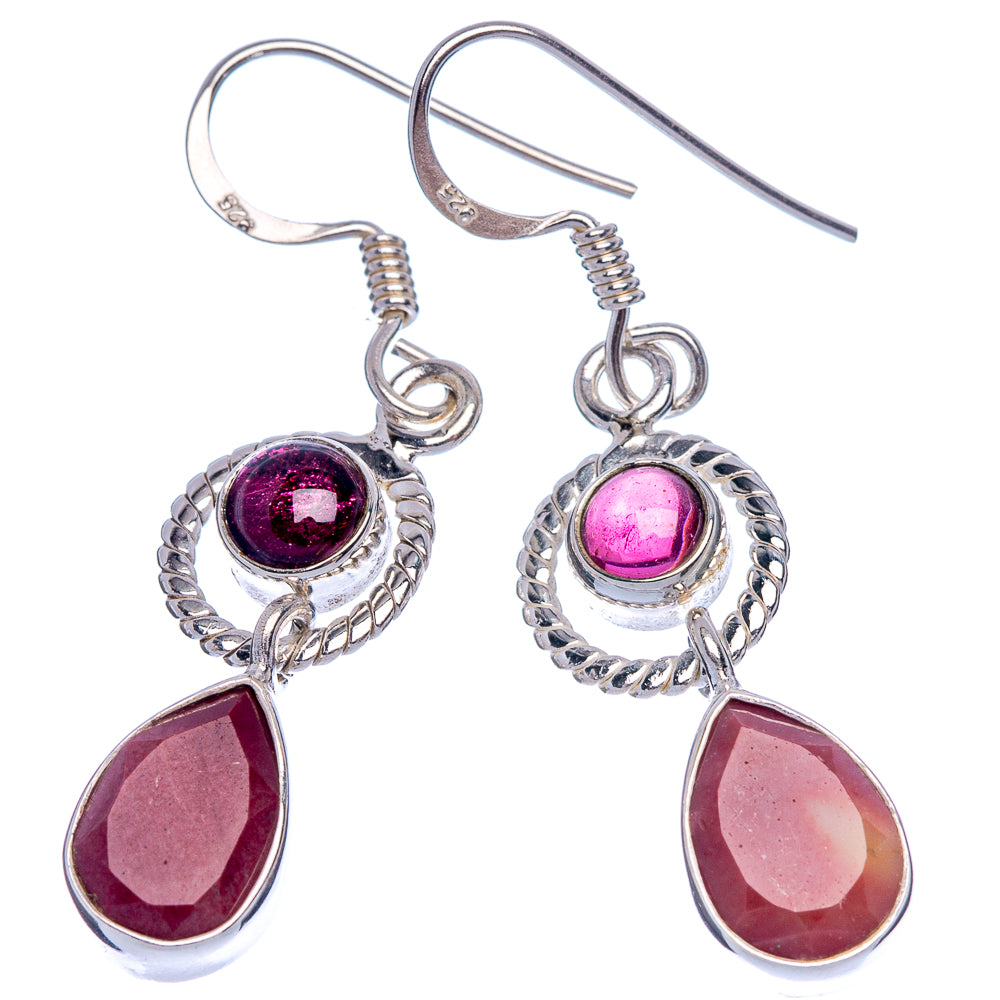 Rare Mookaite, Garnet Earrings 1 5/8" (925 Sterling Silver) E433383