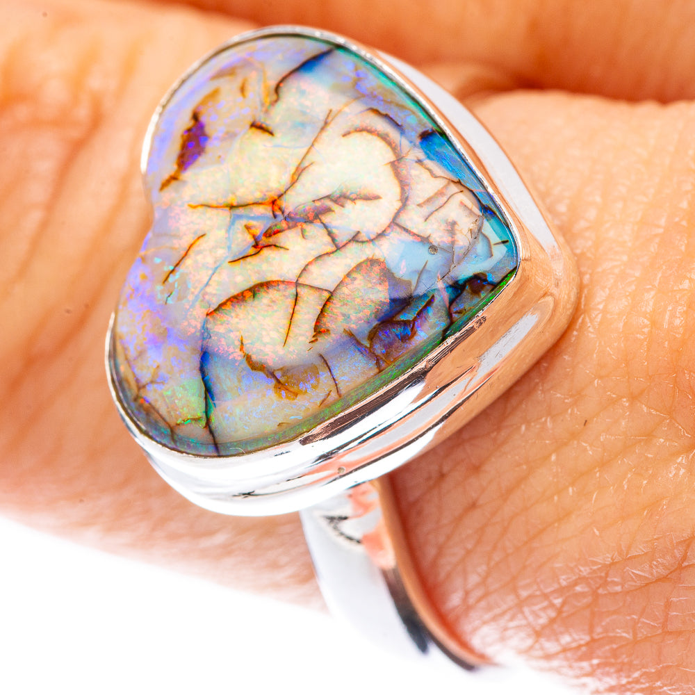 Rare Sterling Opal Heart Ring Size 9 (925 Sterling Silver) R2191