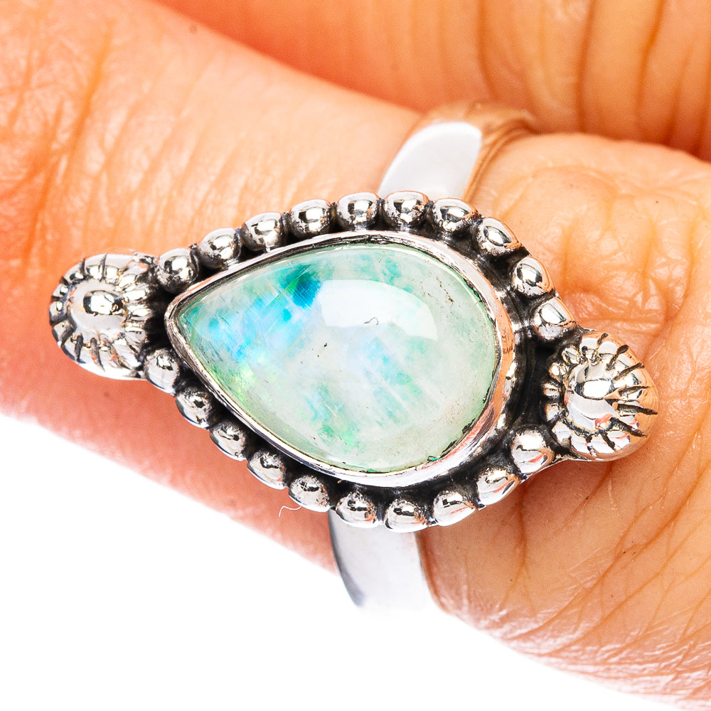 Green Moonstone Ring Size 6.5 (925 Sterling Silver) R3675