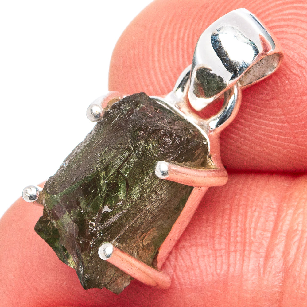 Rare Raw Moldavite Pendant 3/4" (.925 Sterling Silver)