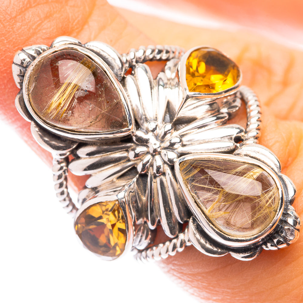 Large Rutilated Quartz, Citrine Ring Size 5.5 (925 Sterling Silver) R141661