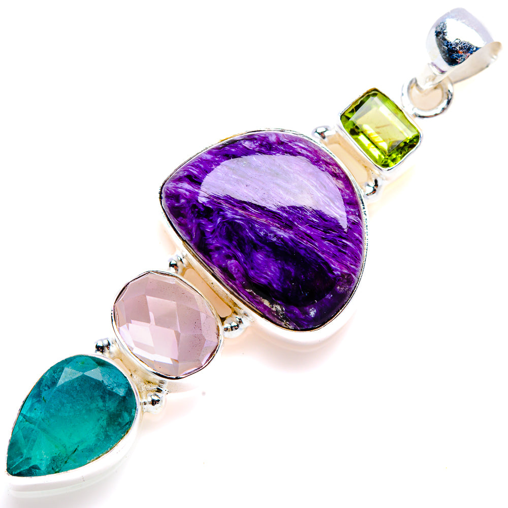Charoite, Aquamarine, Rose Quartz, Peridot Pendant 2 3/8" (925 Sterling Silver) PD38273