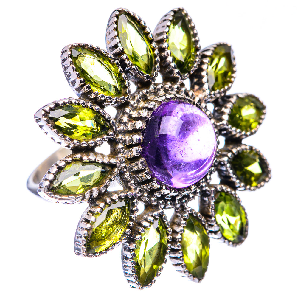Large Amethyst, Peridot Ring Size 8.25 (925 Sterling Silver) R140817