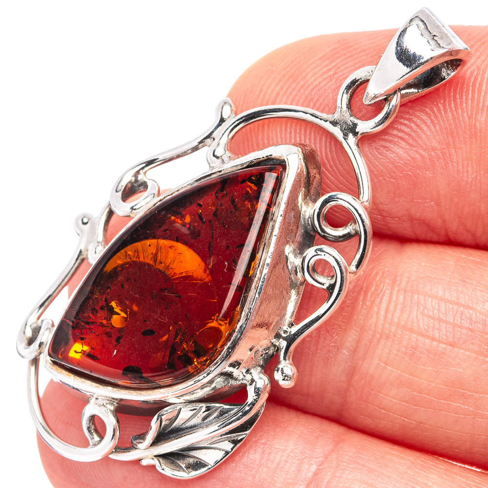 Baltic Amber Leaf Pendant 1 5/8" (.925 Sterling Silver)