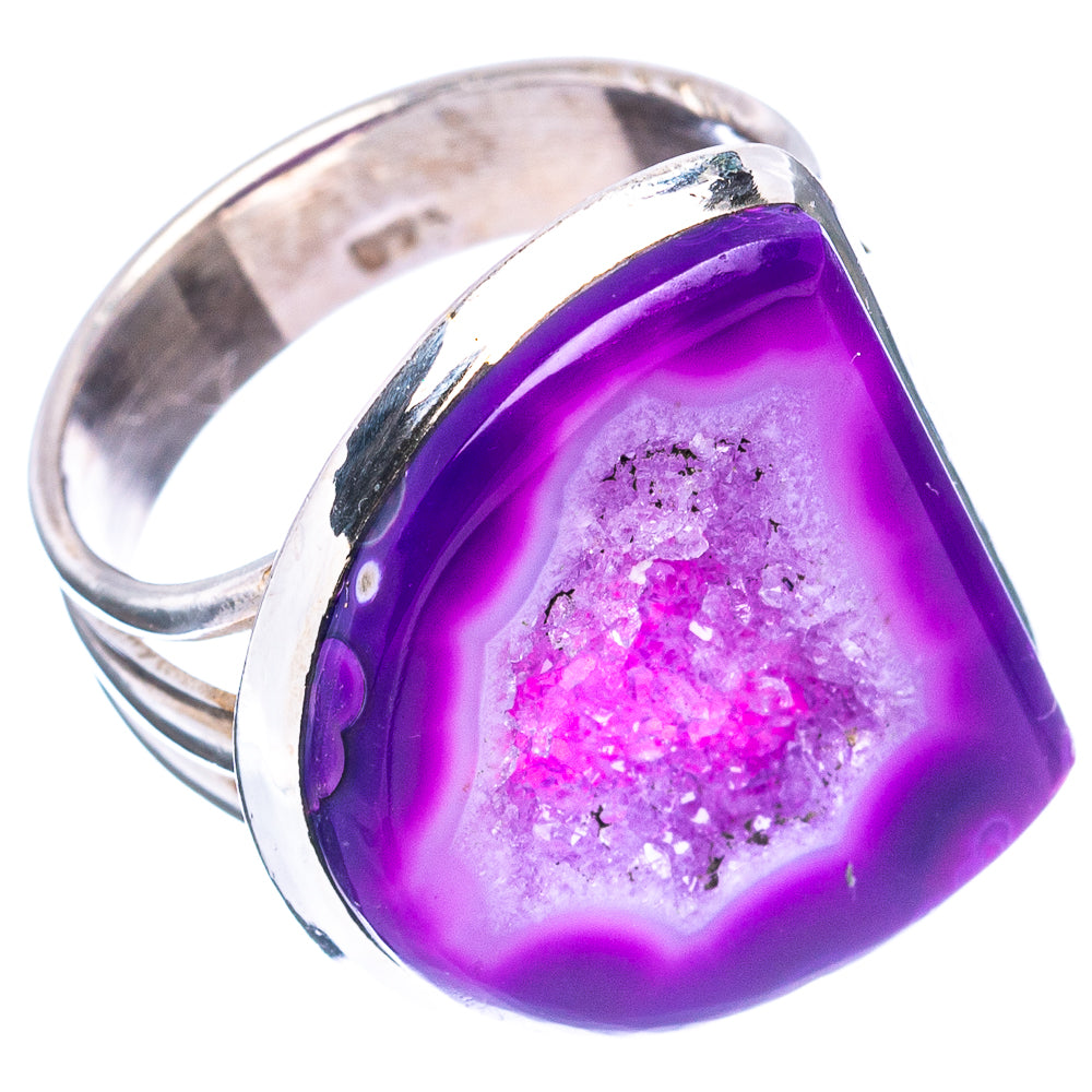 (Classic Series) Purple Druzy Agate Ring Size 8.5 (.925 Sterling Silver)