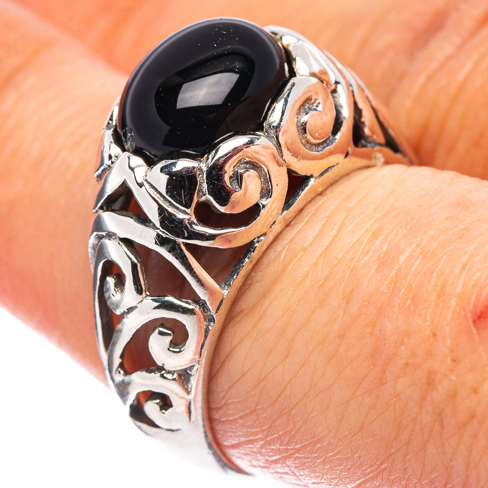 Black Onyx Filigree Style Ring Size 7.75 (.925 Sterling Silver)