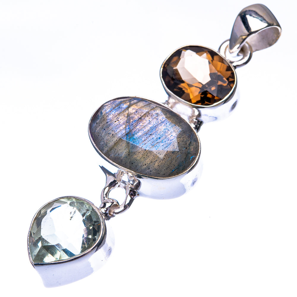 Labradorite, White Quartz, Smoky Quartz 925 Sterling Silver Pendant 2 1/8" (925 Sterling Silver) PD38660