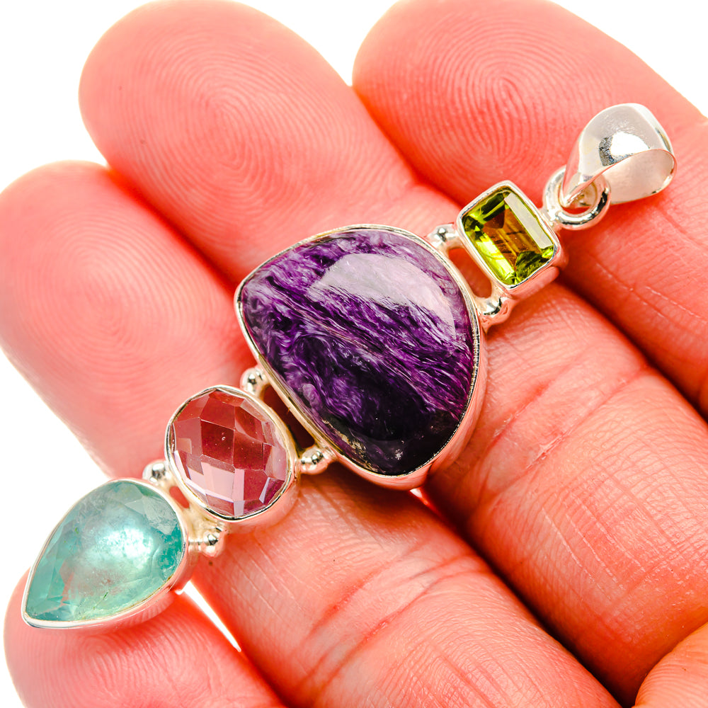 Charoite, Aquamarine, Rose Quartz, Peridot Pendant 2 3/8" (925 Sterling Silver) PD38273