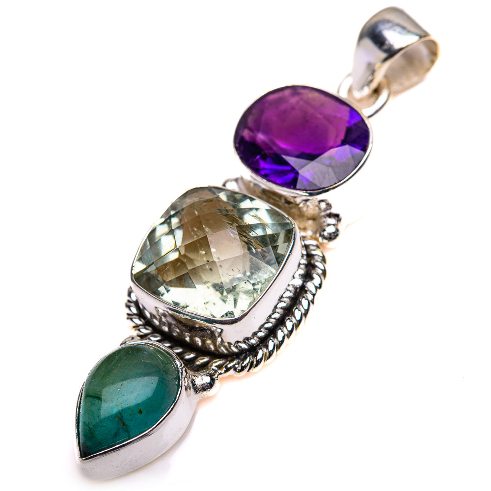 Green Amethyst, Amethyst, Blue Fluorite Pendant 2" (925 Sterling Silver) PD38502