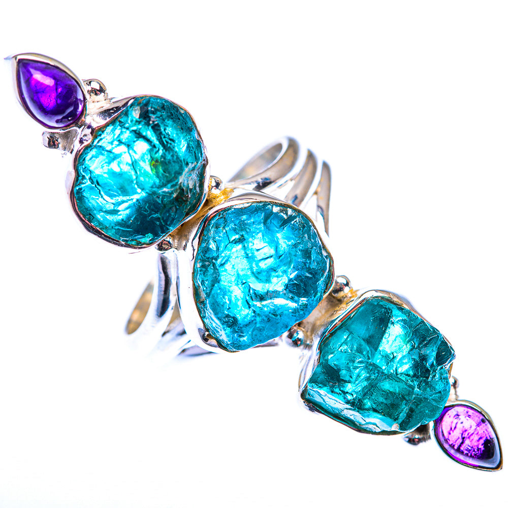 Large Raw Blue Fluorite, Amethyst Ring Size 9 (925 Sterling Silver) RING140221