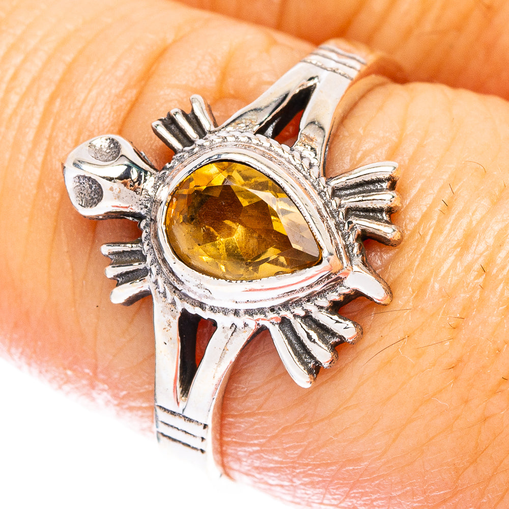 Faceted Citrine Turtle Dainty Ring Size 7.75 (925 Sterling Silver) R146867