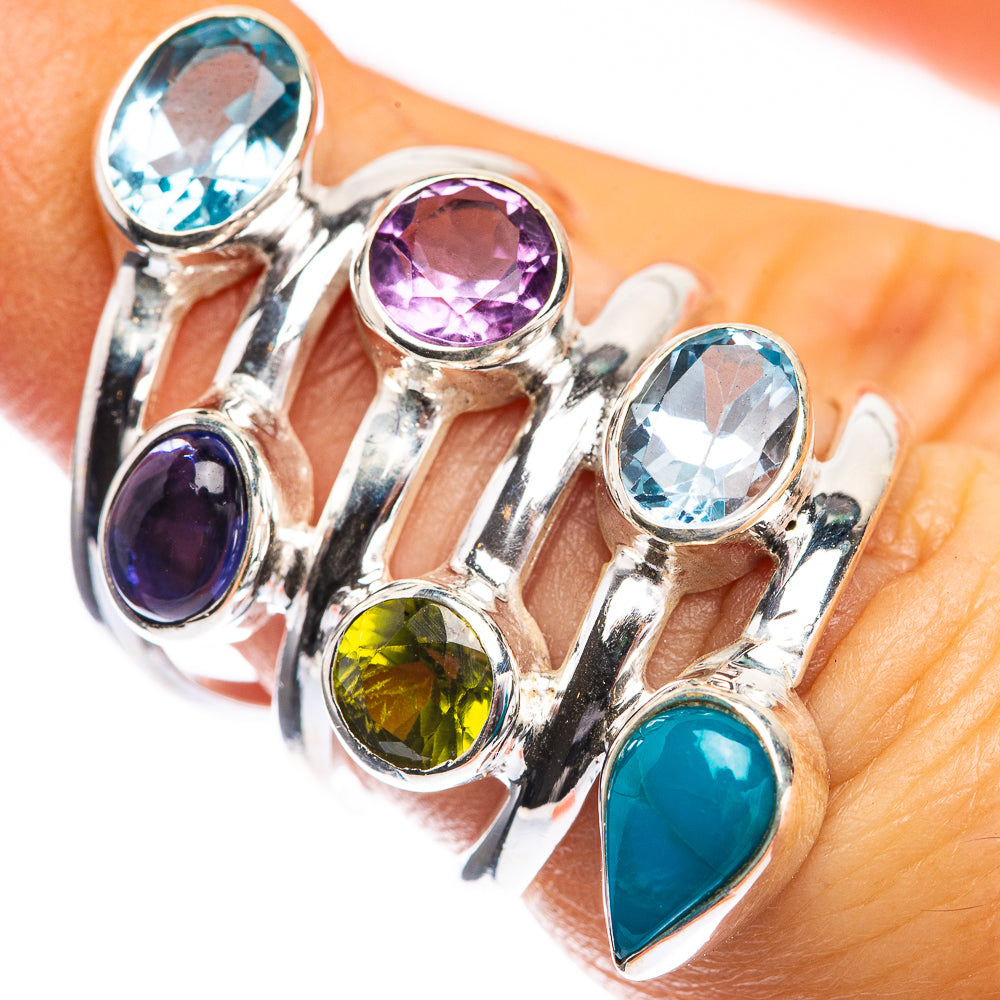 Large Blue Topaz, Tanzanite, Amethyst, Peridot, Sleeping Beauty Turquoise Ring Size 5.75 (925 Sterling Silver) RING143460