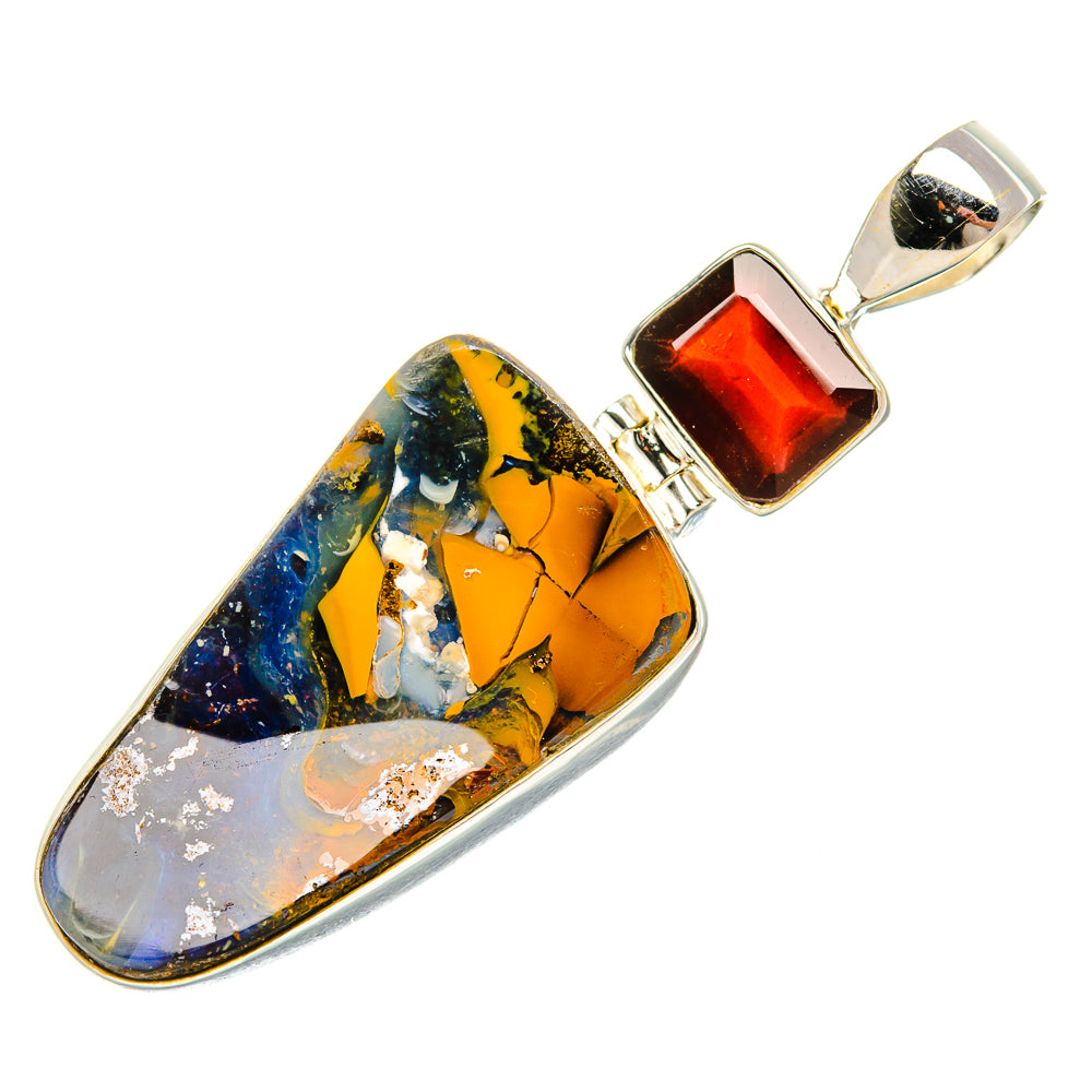 Boulder Opal, Garnet Pendant 2" (925 Sterling Silver) PD37883