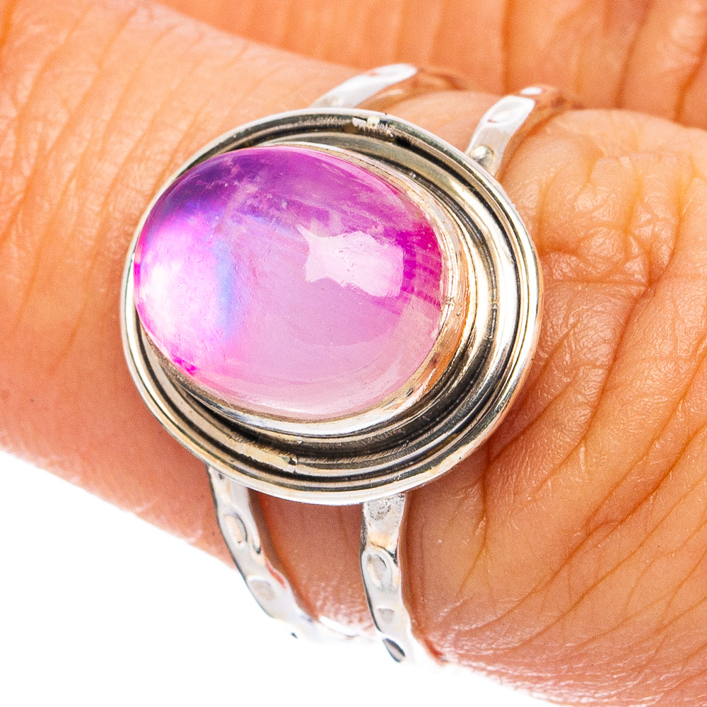 Pink Moonstone Ring Size 7.25 (925 Sterling Silver) R8272