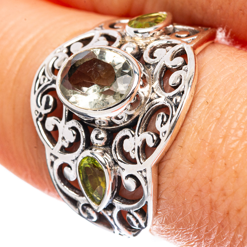Faceted Green Amethyst Ring Size 8.5 (925 Sterling Silver) R3217