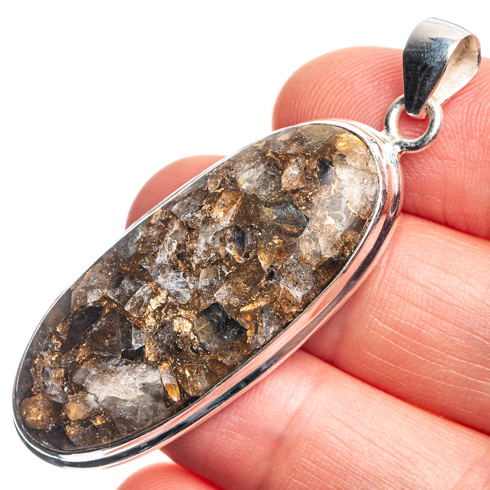 Copper Composite Rainbow Moonstone Pendant 2 1/8" (925 Sterling Silver) P39089