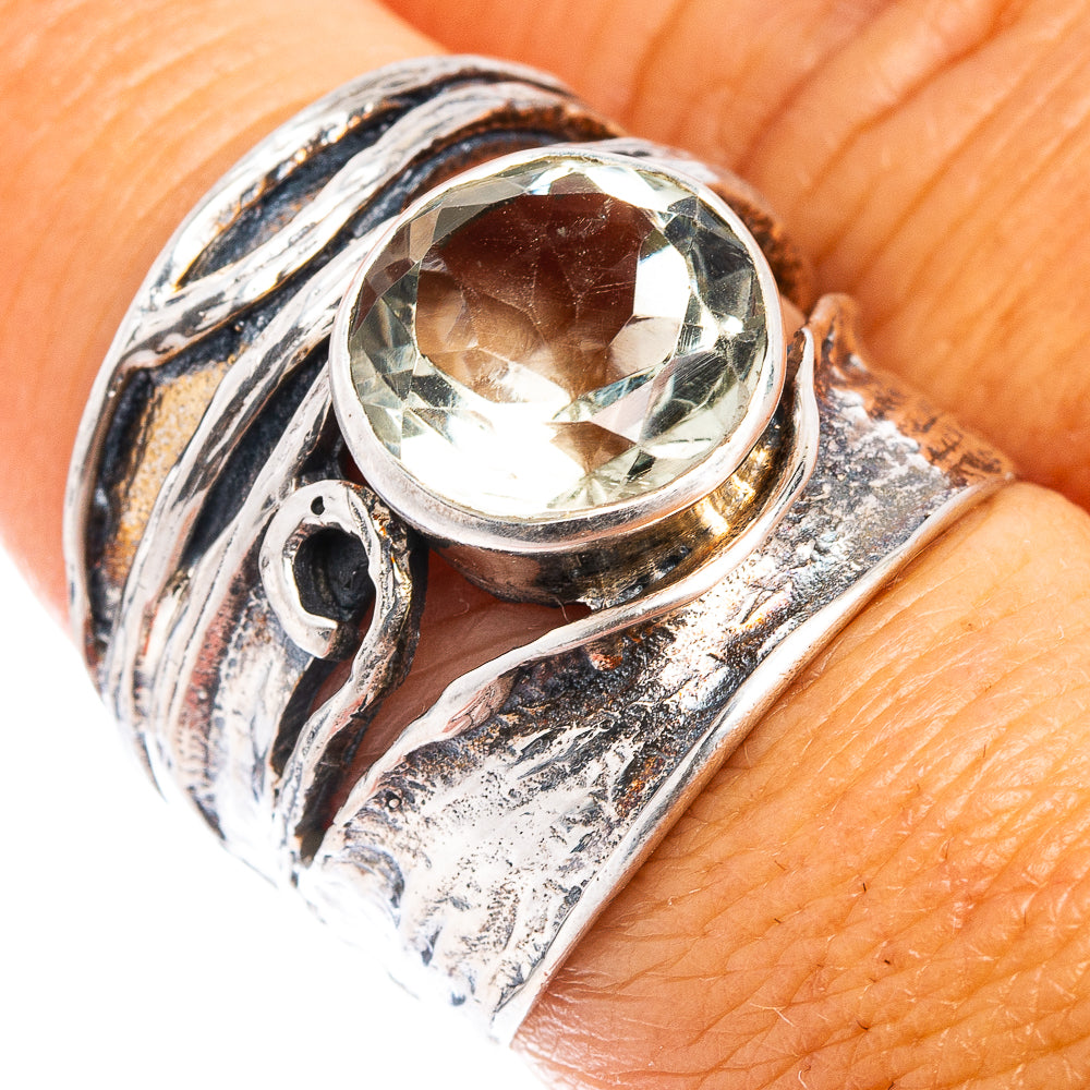 (Classic Series) Green Amethyst Ring Size 7.5 (.925 Sterling Silver)