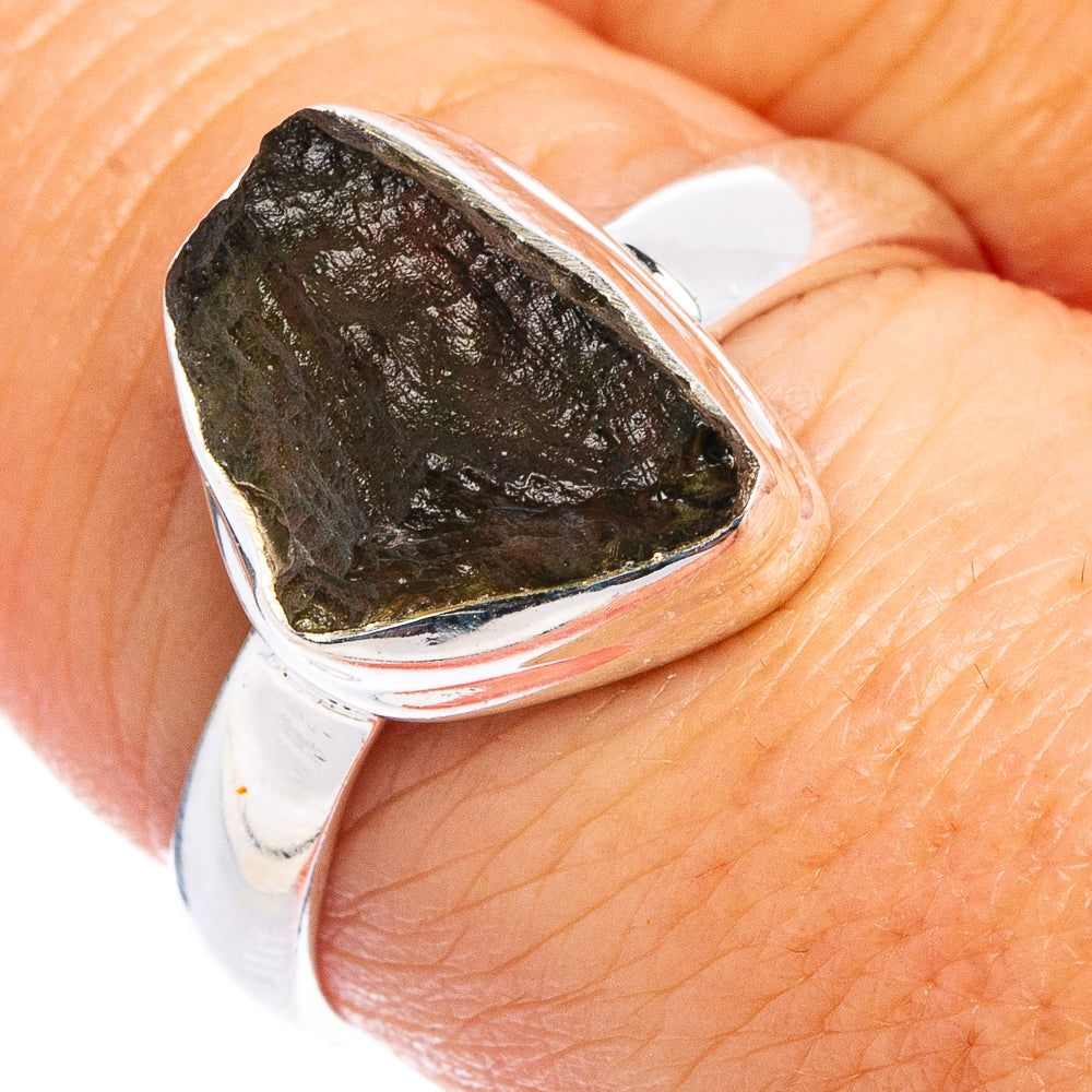 Rare Raw Moldavite Ring Size 8 (.925 Sterling Silver)
