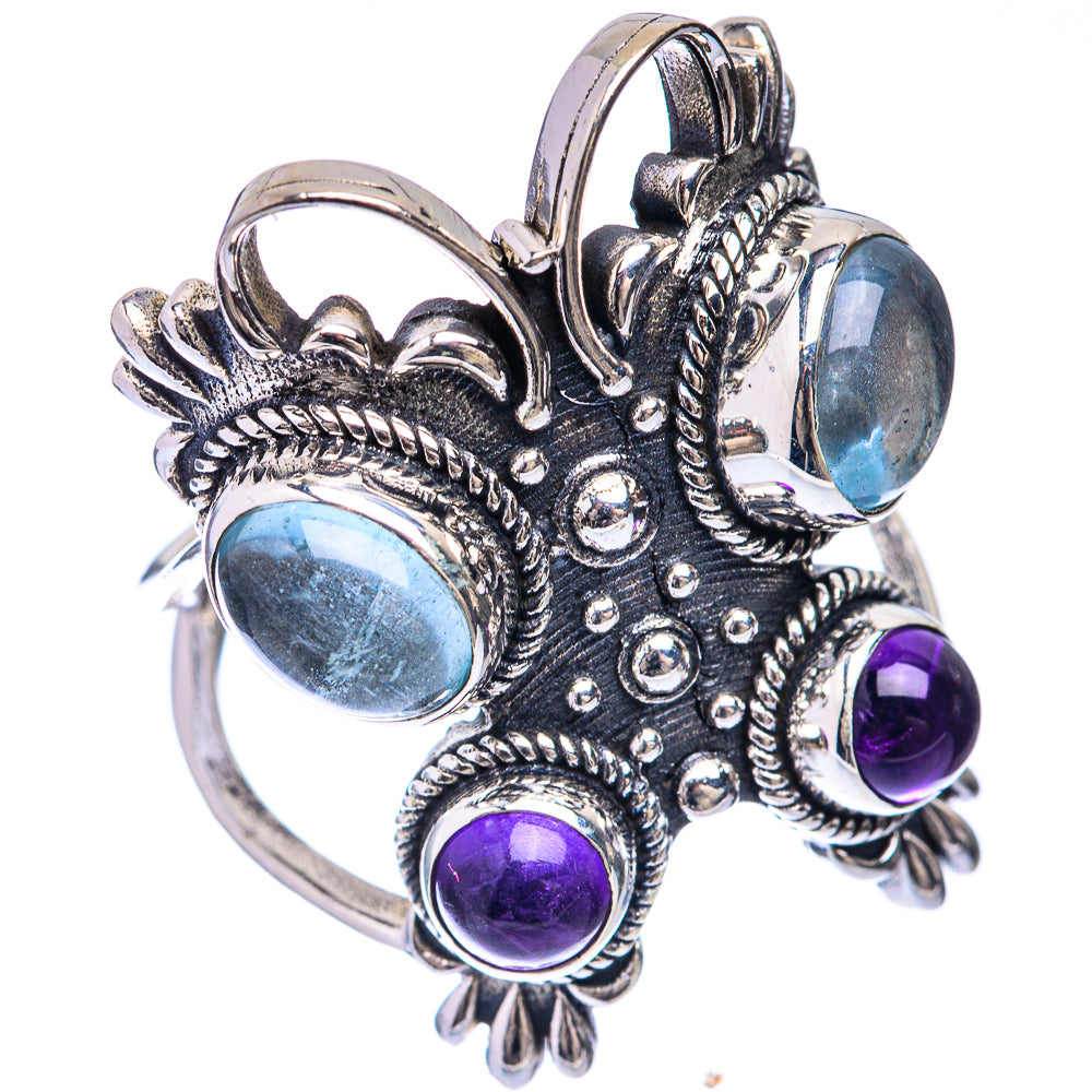 Large Natural Aquamarine, Amethyst Ring Size 9 (925 Sterling Silver) R141610