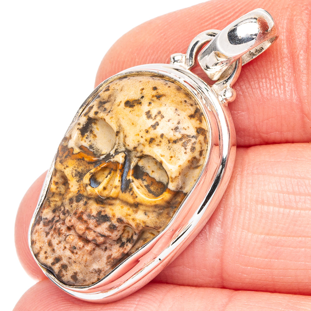 Picture Jasper Skull Pendant 1 3/8" (.925 Sterling Silver)