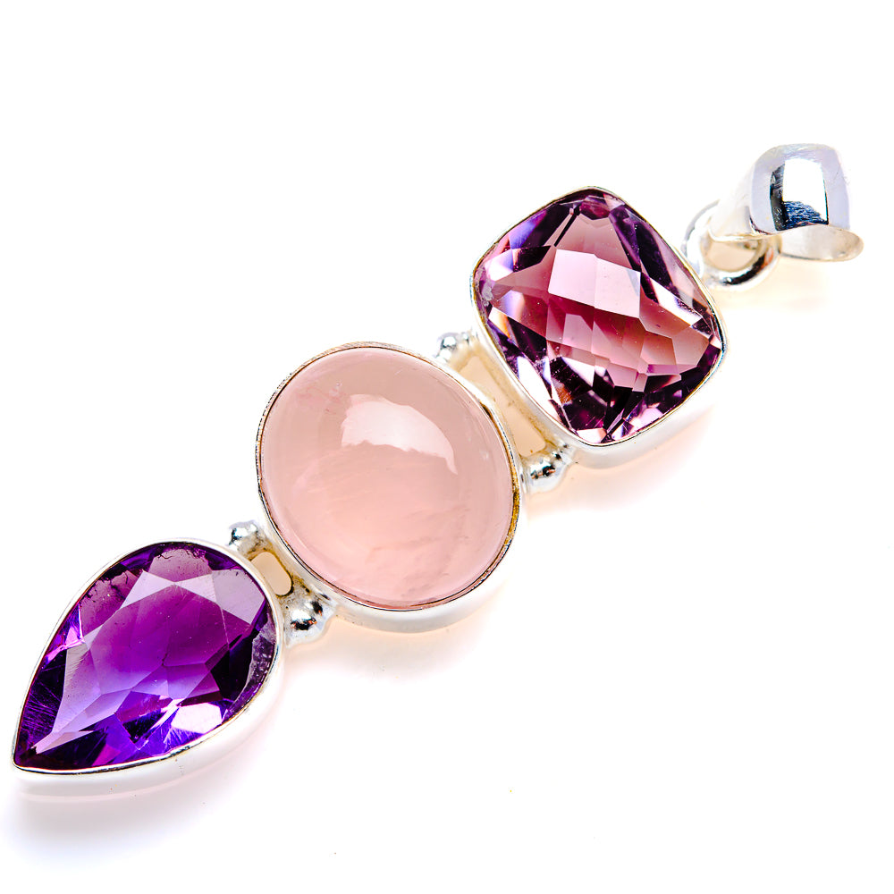 Rose Quartz, Amethyst Pendant 2" (925 Sterling Silver) PD38178