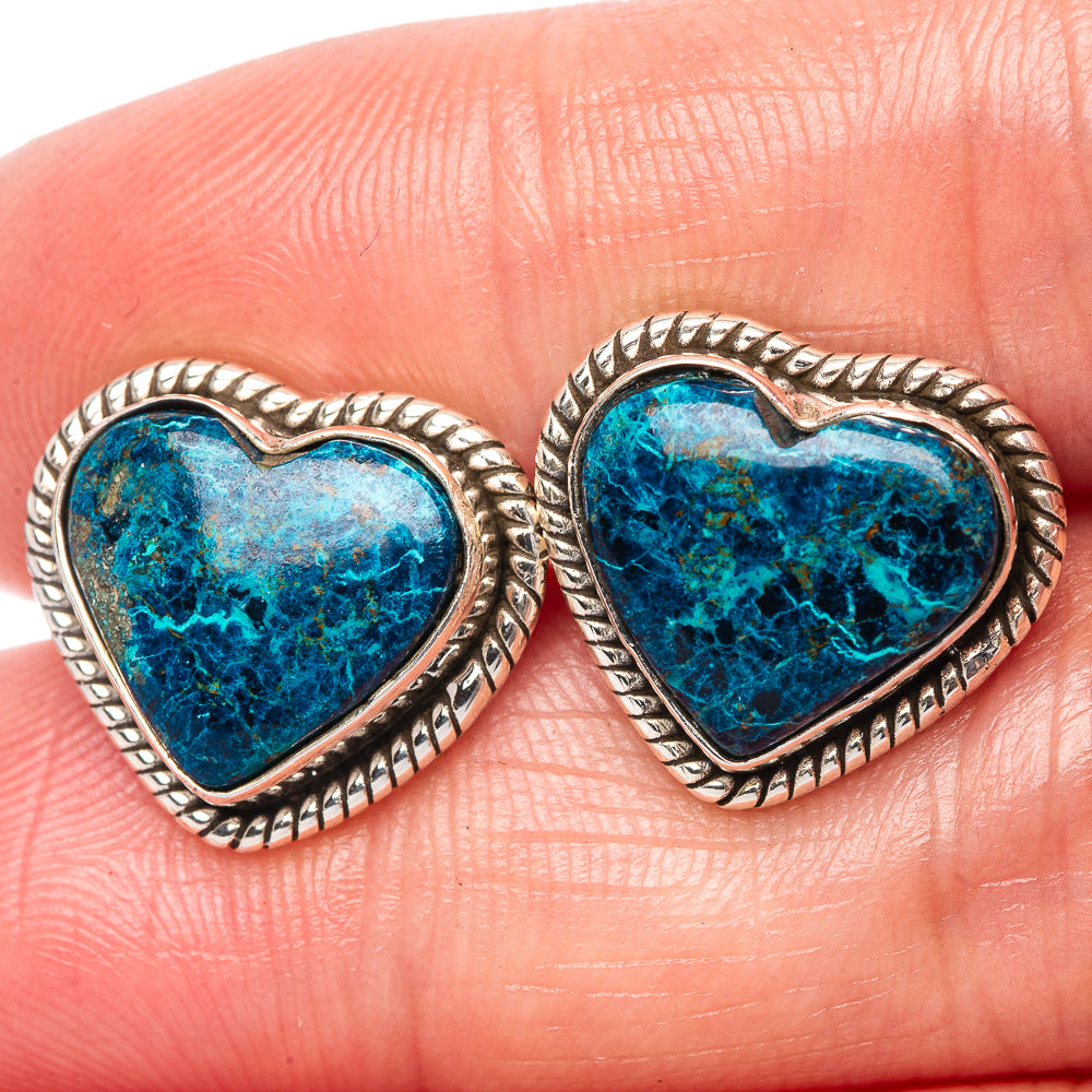 Shattuckite Heart Earrings 5/8" (925 Sterling Silver) E1504
