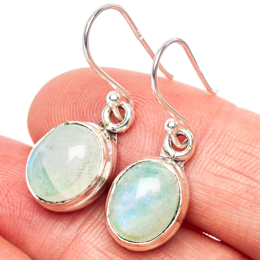 Green Moonstone Earrings 1 1/8" (925 Sterling Silver) E1372