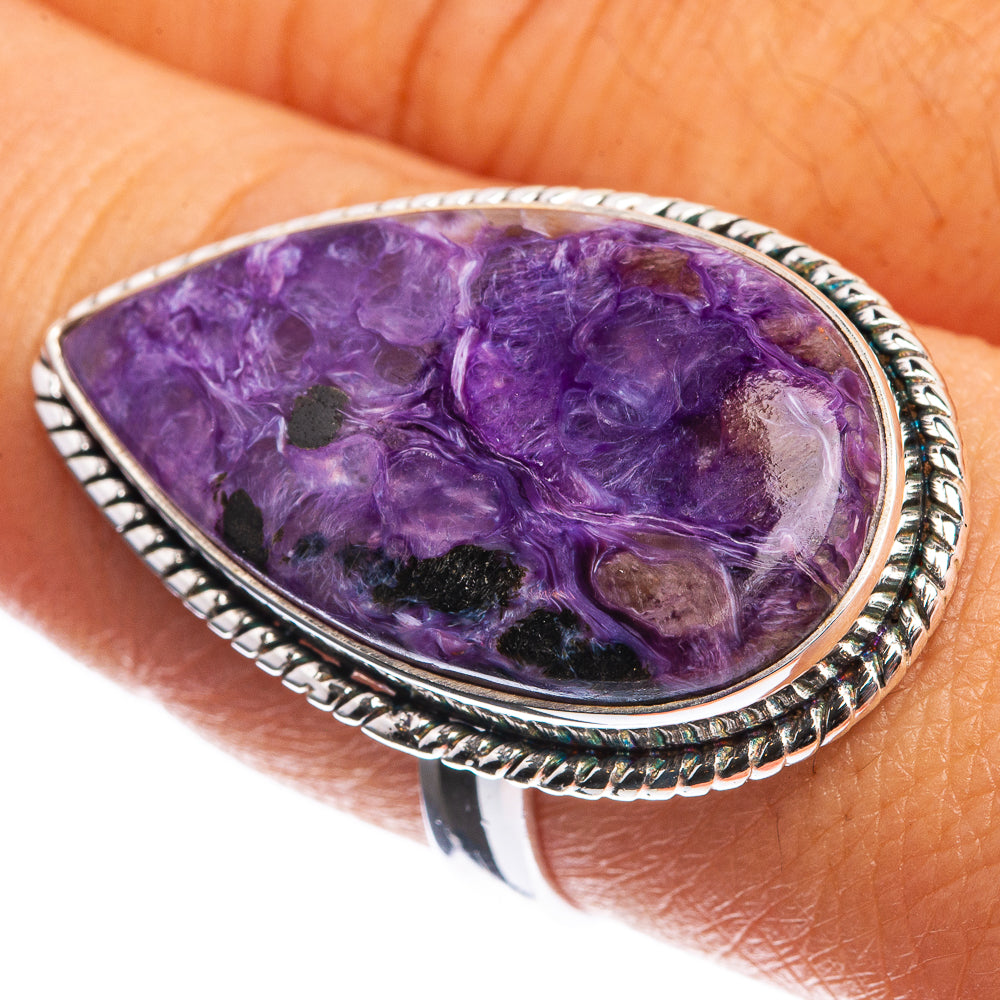 Large Charoite 925 Sterling Silver Ring Size 9