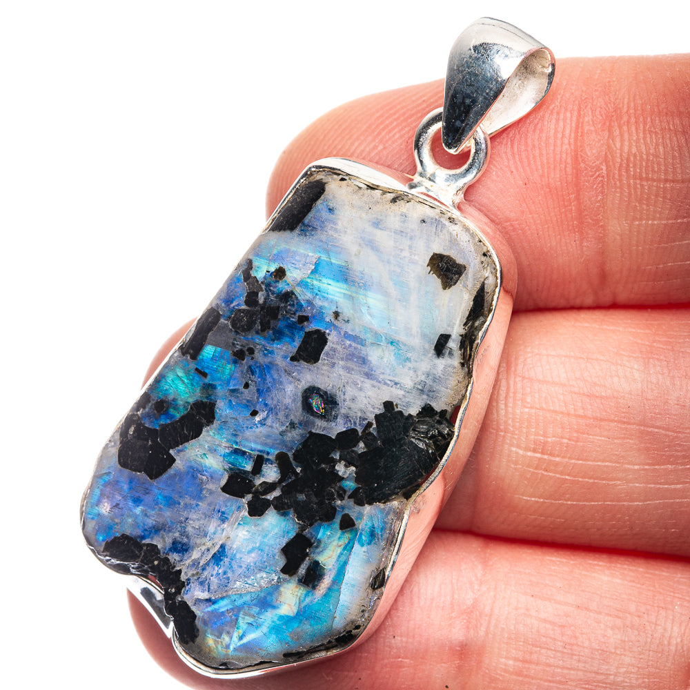 Raw Rainbow Moonstone Pendant 1 7/8" (925 Sterling Silver) P39205