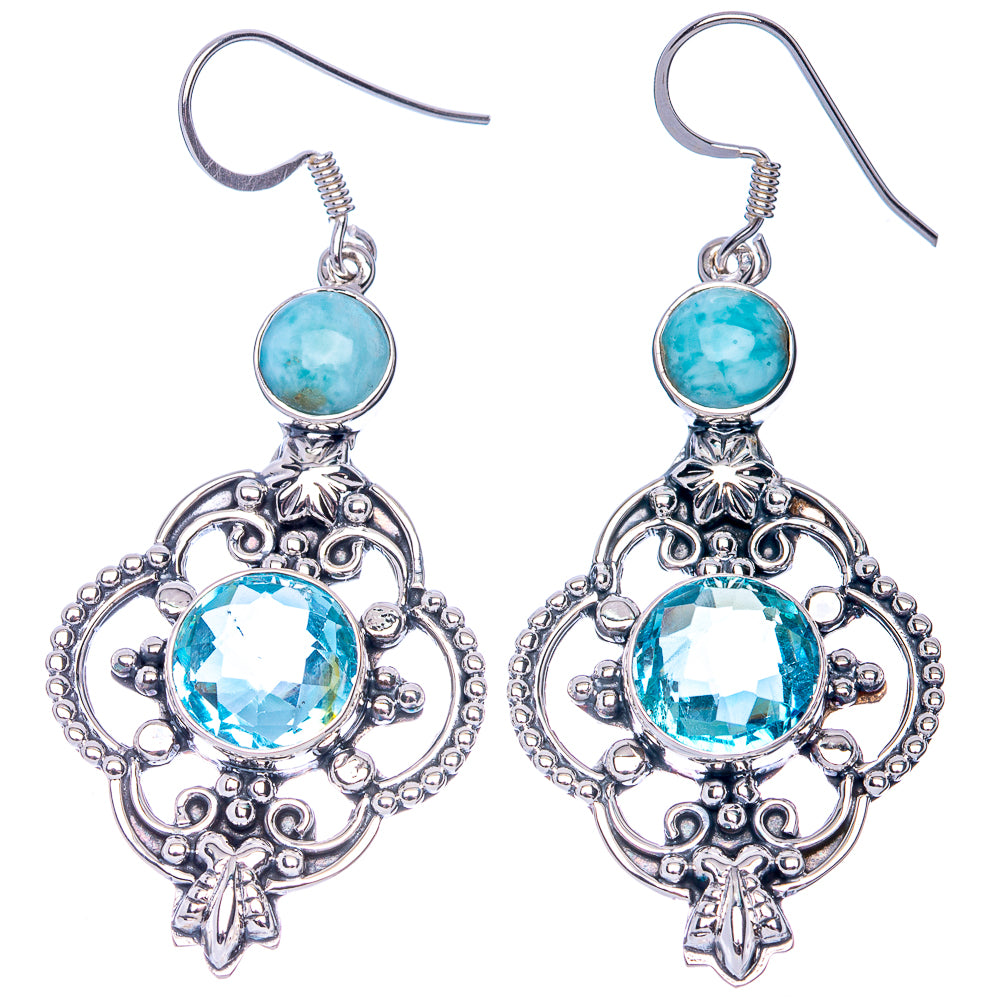 Signature Blue Topaz, Larimar Earrings 2 1/4" (925 Sterling Silver) E1078