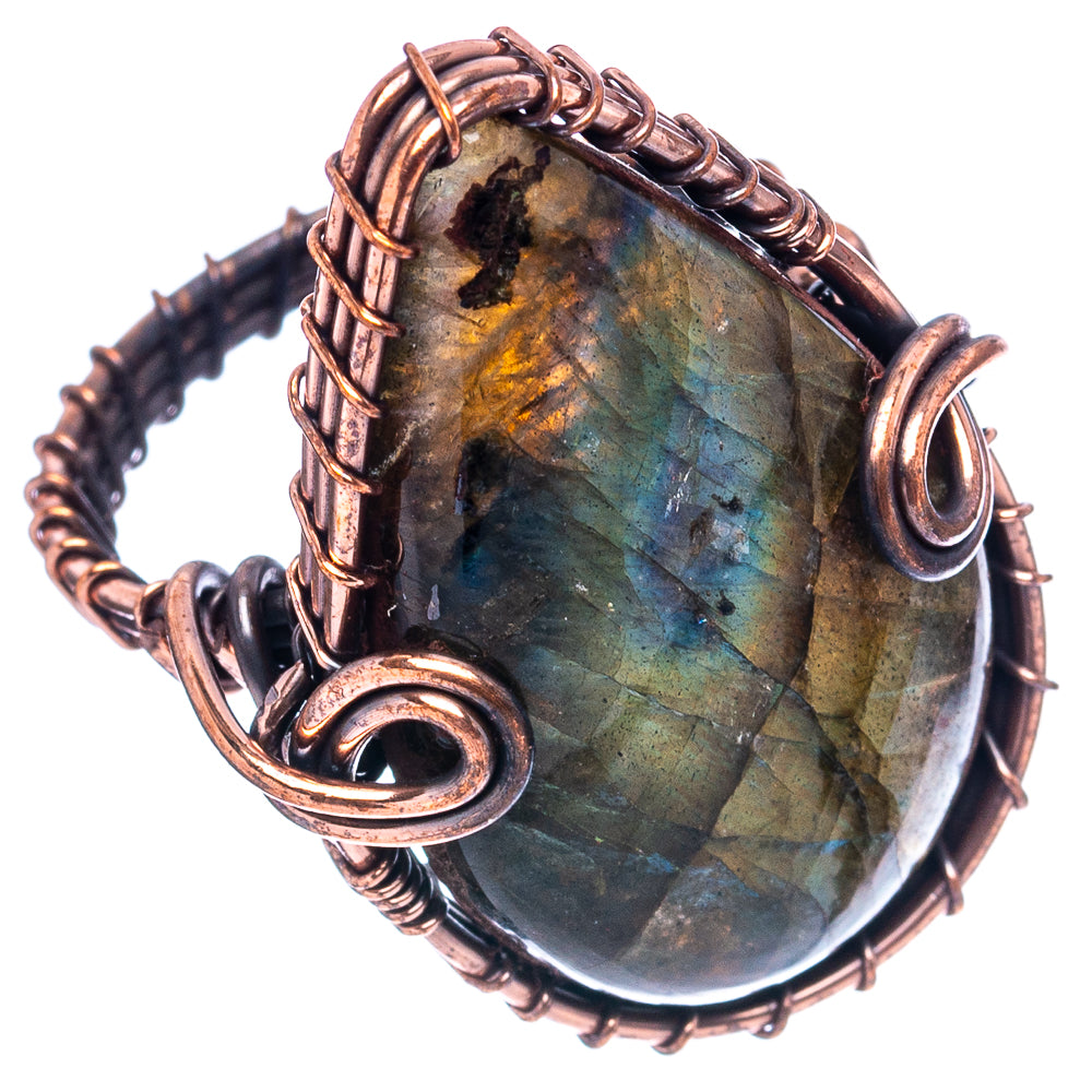 Labradorite Wire Wrap Ring Size 7.25 (Oxidized Copper)