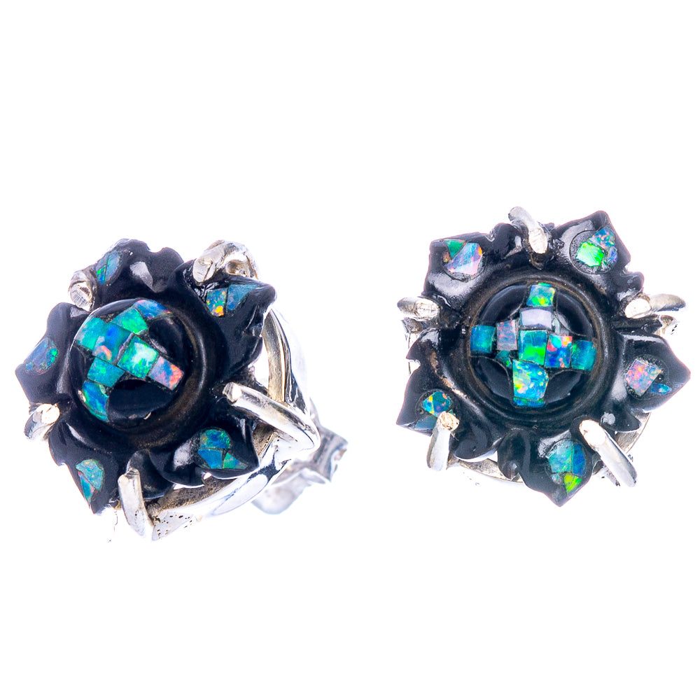 Rare Black Onyx Opal Earrings 1/2" (925 Sterling Silver) E1162