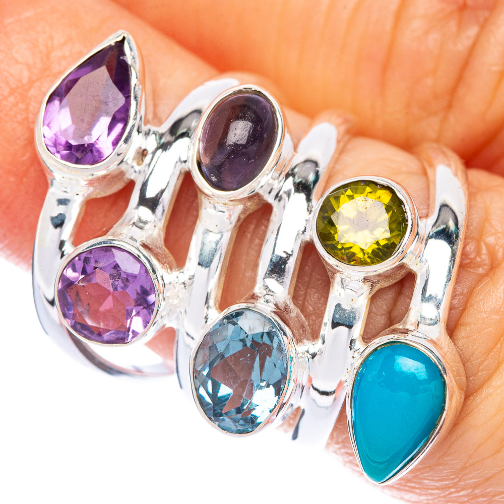 Large Amethyst, Tanzanite, Blue Topaz, Peridot, Sleeping Beauty Turquoise Ring Size 6 (925 Sterling Silver) R144810